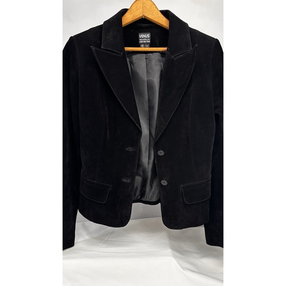 VenusUSA Womens Sz Small Black Short‎ Leather Tailored Suede Jacket Vintage - Picture 10 of 11